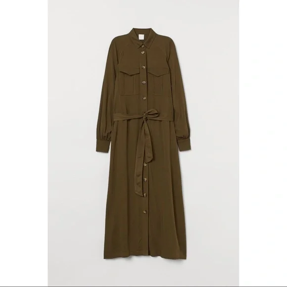 H&M Women Olive Green Viscose Shirt Dress